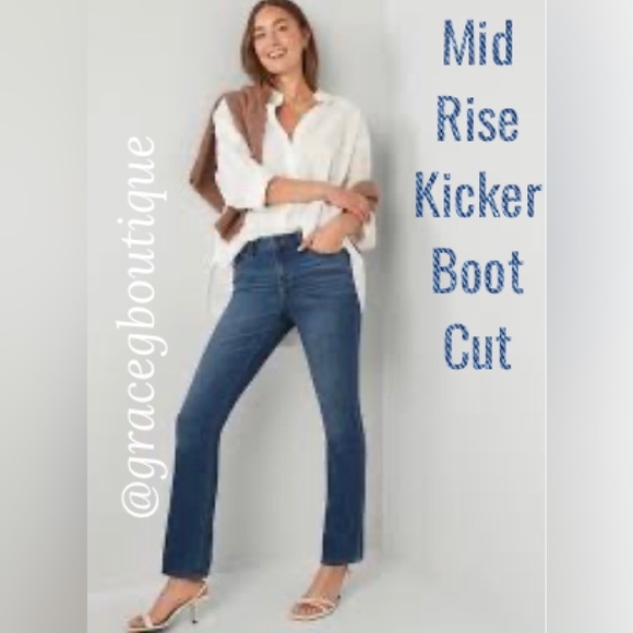 Kicker Boot Cut Mid Rise Old Navy Blue Jeans Plus Size 18 Petite - Picture 11 of 11